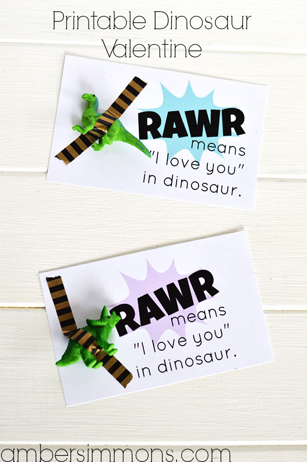 Rawr means "I love you" in dinosaur printable Valentine | ambersimmons.com | Be the coolest kid in class with this awesome candy free Valentine. This cute printable comes in 4 colors.