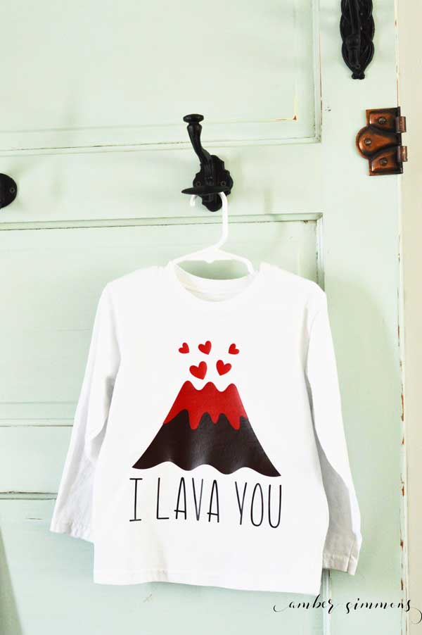This is DIY I Lava You Shirt is great for Valentine's Day for boys and girls. | ambersimmons.com | cricut | iron on | htv | volcano