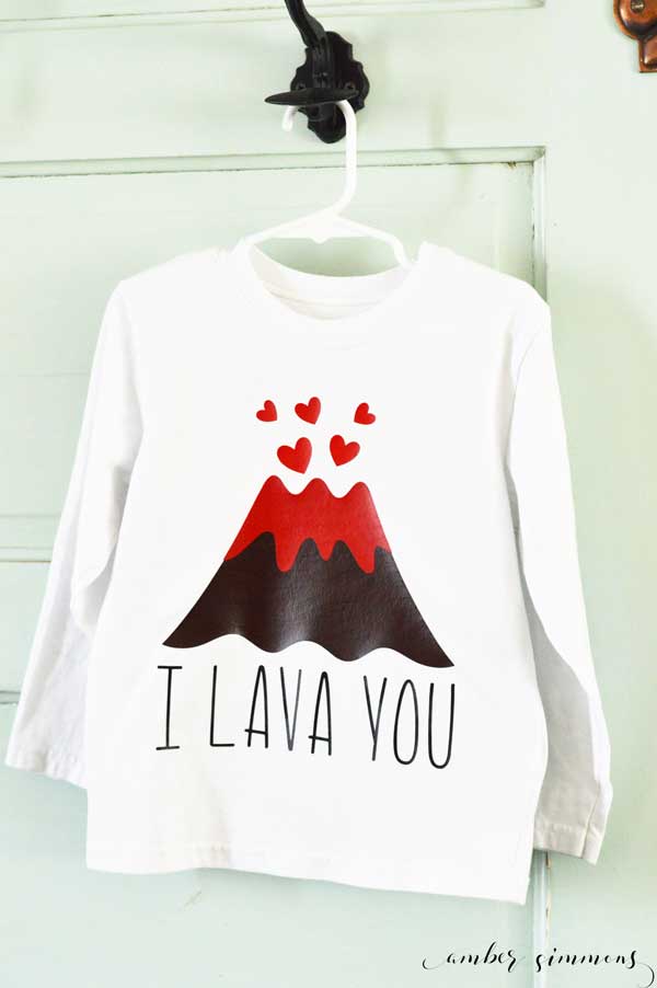 This is DIY I Lava You Shirt is great for Valentine's Day for boys and girls. | ambersimmons.com | cricut | iron on | htv | volcano