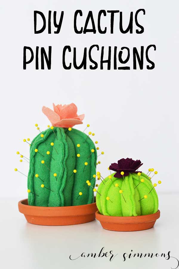 This super cute DIY Cactus Pin Cushion is so simple to make even a beginning sewer can make one. And with the Cricut Maker pattern, cutting them out is a breeze. | ambersimmons.com | #girlsnight #sewing #cacti #succulents