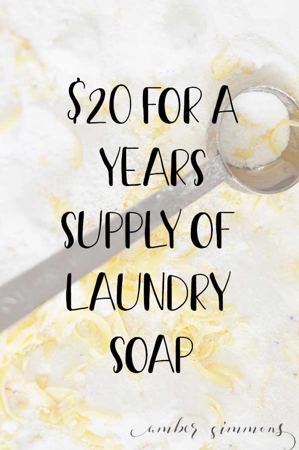 This homemade DIY laundry soap recipe lasts for over and year and is only $20 to make. Not only is it budget-friendly, but it is also HE friendly as well. #diylaundrysoap #homesoap 